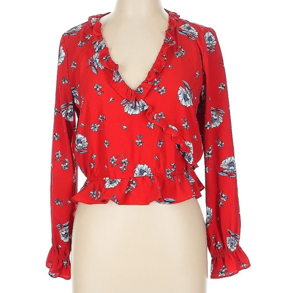 Divided H&M Floral Ruffle Red Blouse 3/4 Sleeves Size 4